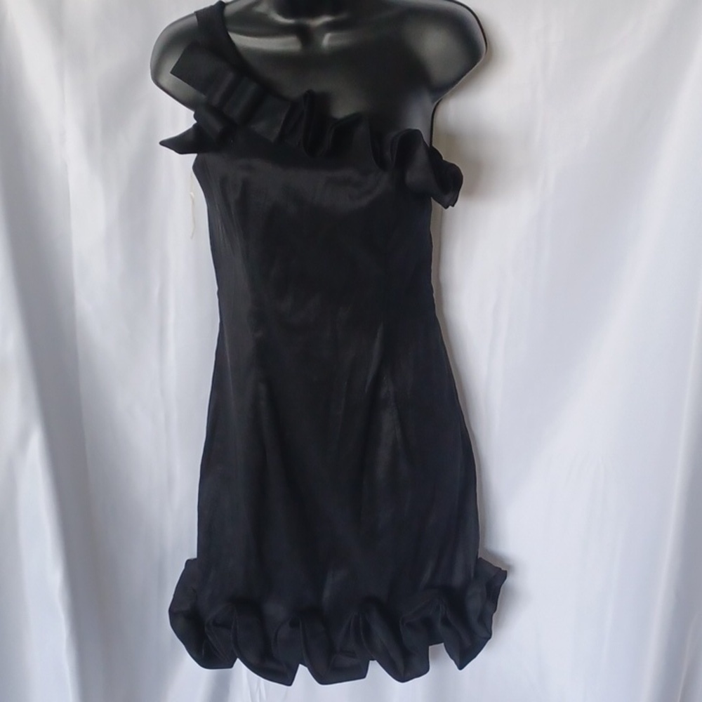 WGG One Shoulder Ruffled Party Dress, Taffeta,  black, NWT